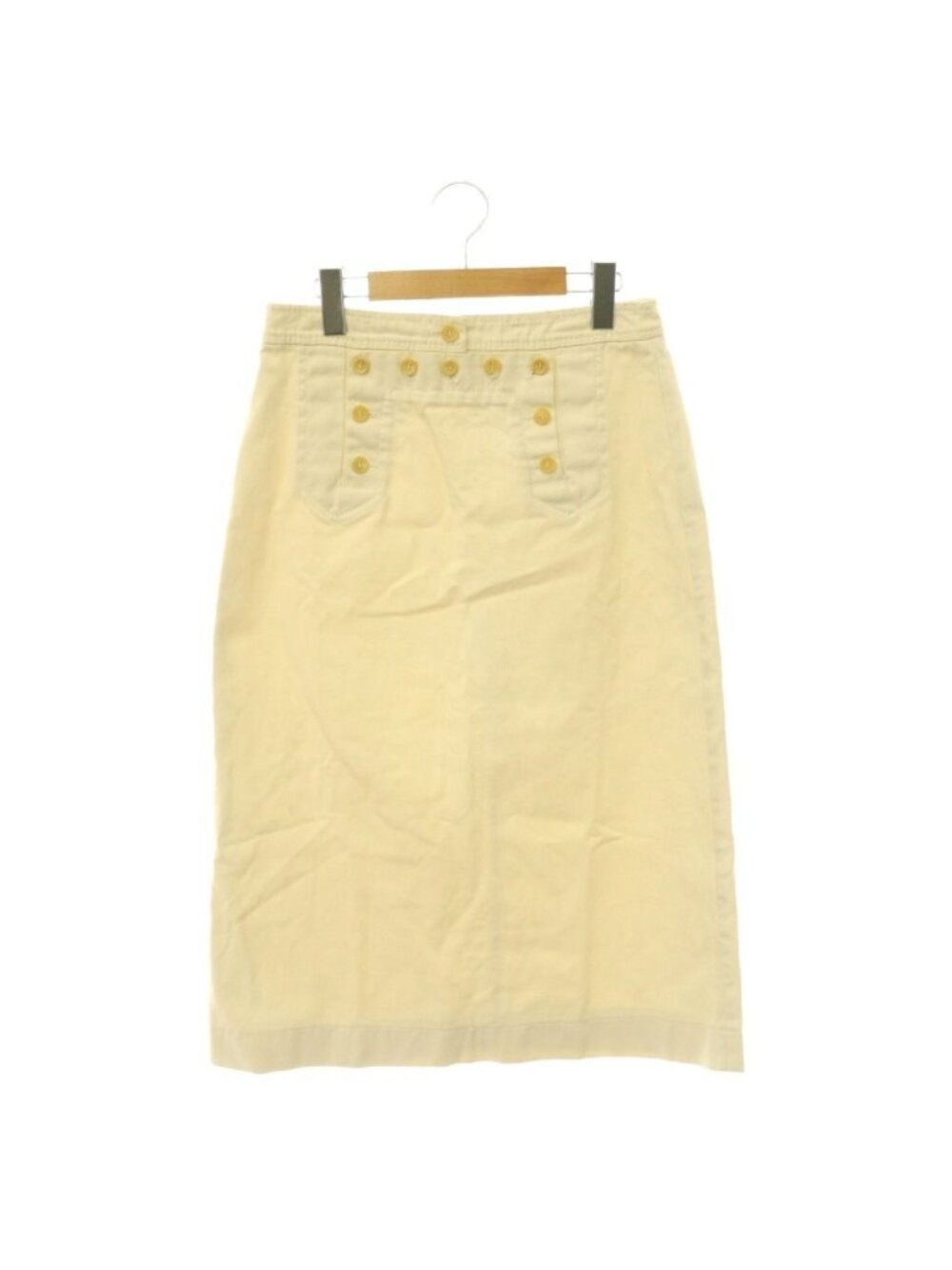 Celine Tight Skirt Long Logo Button Cotton 38 Ivory